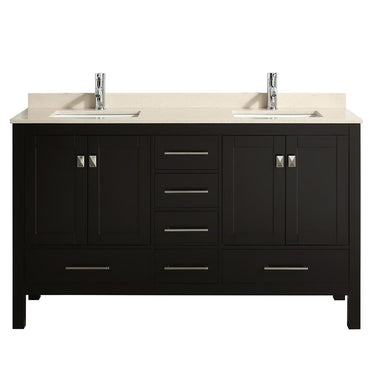 Eviva London 60″ x 18″ Transitional Double Sink Bathroom Vanity w/ White Carrara Top Vanity Eviva Espresso